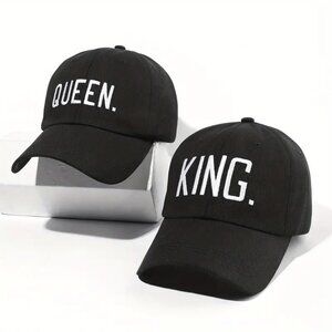 Lot of 2 King & Queen Baseball Cap Black, White Letters, Hip Hop, Party, Stylish